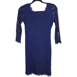 DVF Zarita Midnight Navy Scalloped Lace Sheath Cocktail Dress Size 2